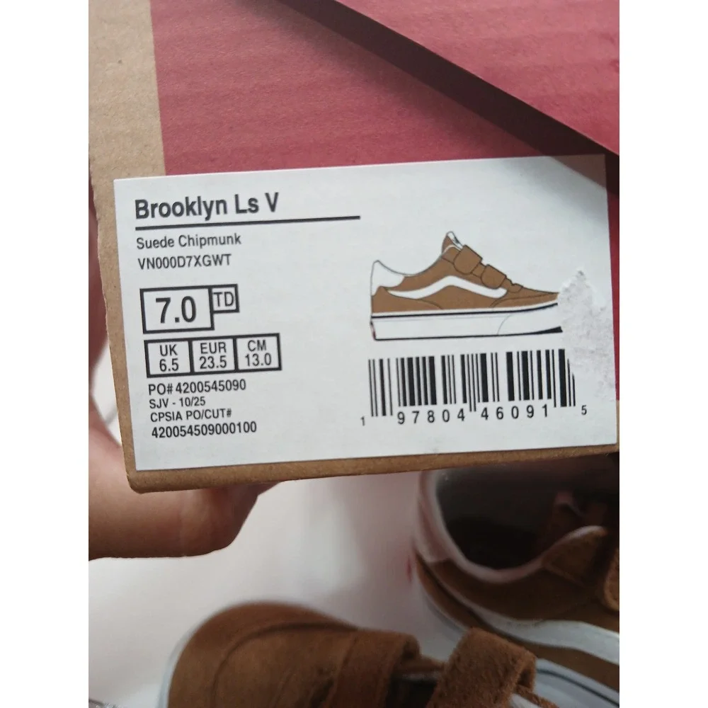 Vans Brooklyn Ls V Toddler Suede Chipmunk Brown Sneakers VN000D7XGWT Size 7.0 TD